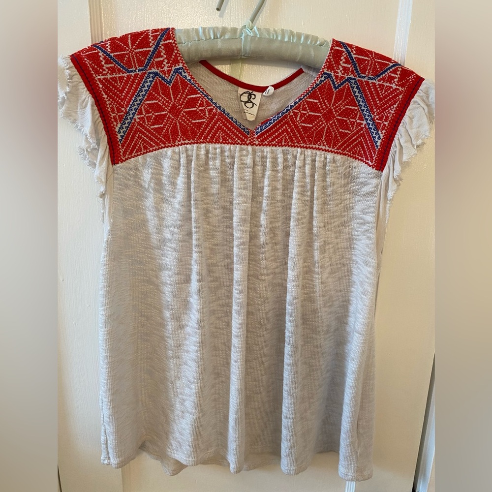 Embroidered Red and Gray Women's Top